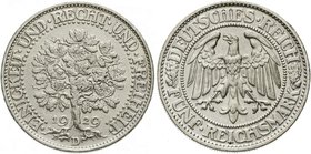 Weimarer Republik
Kursmünzen, 5 Reichsmark Eichbaum Silber 1927-1933
1929 D. gutes vorzüglich