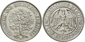 Weimarer Republik
Kursmünzen, 5 Reichsmark Eichbaum Silber 1927-1933
1929 E. gutes vorzüglich, selten