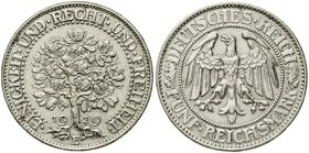 Weimarer Republik
Kursmünzen, 5 Reichsmark Eichbaum Silber 1927-1933
1929 E. fast vorzüglich, kl. Kratzer, selten