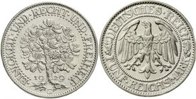Weimarer Republik
Kursmünzen, 5 Reichsmark Eichbaum Silber 1927-1933
1929 G. vorzüglich