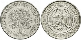 Weimarer Republik
Kursmünzen, 5 Reichsmark Eichbaum Silber 1927-1933
1929 J. vorzüglich/Stempelglanz, kl. Randfehler