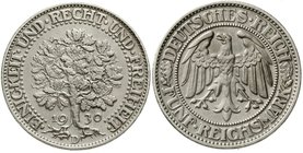 Weimarer Republik
Kursmünzen, 5 Reichsmark Eichbaum Silber 1927-1933
1930 D. gutes vorzüglich, selten
