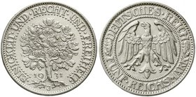 Weimarer Republik
Kursmünzen, 5 Reichsmark Eichbaum Silber 1927-1933
1931 J. vorzüglich, kl. Randfehler