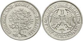 Weimarer Republik
Kursmünzen, 5 Reichsmark Eichbaum Silber 1927-1933
1932 E. gutes vorzüglich, kl. Randfehler