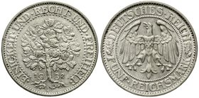Weimarer Republik
Kursmünzen, 5 Reichsmark Eichbaum Silber 1927-1933
1932 F. vorzüglich/Stempelglanz