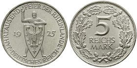 Weimarer Republik
Gedenkmünzen, 5 Reichsmark Rheinlande
1925 A. vorzüglich/Stempelglanz
