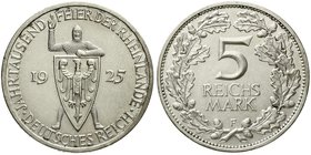 Weimarer Republik
Gedenkmünzen, 5 Reichsmark Rheinlande
1925 F. vorzüglich, etwas berieben