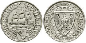 Weimarer Republik
Gedenkmünzen, 3 Reichsmark Bremerhaven
1927 A. vorzüglich/Stempelglanz