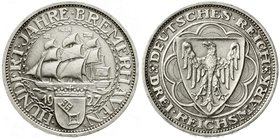 Weimarer Republik
Gedenkmünzen, 3 Reichsmark Bremerhaven
1927 A. vorzüglich, winz Randfehler
