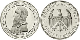 Weimarer Republik
Gedenkmünzen, 5 Reichsmark Tübingen
1927 F. Polierte Platte, etwas berieben