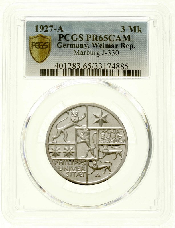 Weimarer Republik
Gedenkmünzen, 3 Reichsmark Marburg
1927 A. Im NGC-Blister mi...