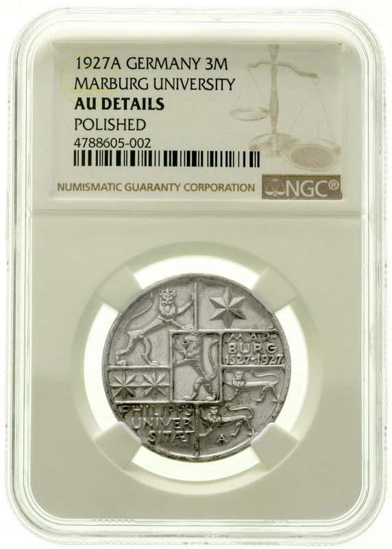 Weimarer Republik
Gedenkmünzen, 3 Reichsmark Marburg
1927 A. Im NGC Blister mi...