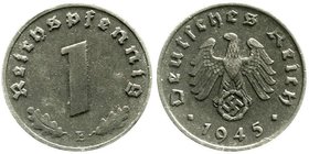 Drittes Reich
Klein/- und Kursmünzen, 1 Reichspfennig, Zink 1940-1945
1945 E. sehr schön
