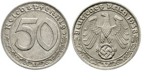 Drittes Reich
Klein/- und Kursmünzen, 50 Reichspfennig, Nickel 1938-1939
1938 G. vorzüglich