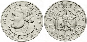 Drittes Reich
Gedenkmünzen, 5 Reichsmark Luther, 1933-1934
1933 E. gutes vorzüglich