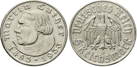 Drittes Reich
Gedenkmünzen, 5 Reichsmark Luther, 1933-1934
1933 J. vorzüglich
