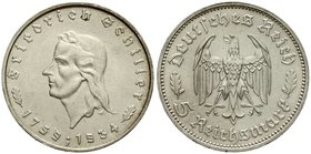 Drittes Reich
Gedenkmünzen, 5 Reichsmark Schiller 1934
1934 F. vorzüglich, etwas berieben