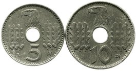 Reichskreditkassen
2 Stück: 5 und 10 Pfennig 1940 A. beide sehr schön/vorzüglich