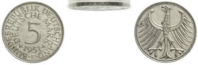 Proben
Verprägungen und Besonderheiten, Bundesrepublik Deutschland
5 Mark Kursmünze Silber 1951 F. Prägung mit doppelter Randschrift, 1 X links und ...