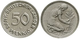 Münzen der Bundesrepublik Deutschland
Kursmünzen
50 Pfennig, Kupfer/Nickel 1949-2001
1950 G. Bank Deutscher Länder. Mit Gutachten Paproth.
Stempel...
