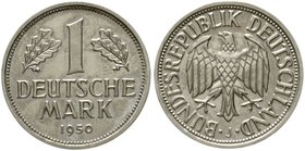Münzen der Bundesrepublik Deutschland
Kursmünzen
1 Deutsche Mark Kupfer/Nickel 1950-2001
1950 J. Auflage nur 350 Ex.
Polierte Platte, selten
