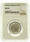 Münzen der Bundesrepublik Deutschland
Kursmünzen
2 Deutsche Mark Max Planck K/N 1957-1971
1964 G. Im NGC-Blister mit Grading MS 67 ! (Top Pop).
Po...