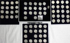Münzen der Bundesrepublik Deutschland
Kursmünzen
5 Deutsche Mark Silber 1951-1974
Komplettsammlung: 73 Stück 1951 bis 1974. Mit 1958 J (ss), im Mün...