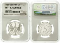 Münzen der Bundesrepublik Deutschland
Kursmünzen
5 Deutsche Mark Silber 1951-1974
1958 F. Auflage nach Winter: 100 Ex. Im NGC-Blister mit Grading P...