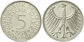 Münzen der Bundesrepublik Deutschland
Kursmünzen
5 Deutsche Mark Silber 1951-1974
1958 J. gutes vorzüglich