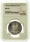 Münzen der Bundesrepublik Deutschland
Kursmünzen
5 Deutsche Mark Silber 1951-1974
1964 G. Im NGC-Blister mit Grading MS 67 ! (Top Pop).
Polierte P...
