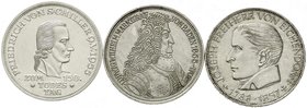 Münzen der Bundesrepublik Deutschland
Gedenkmünzen
5 Deutsche Mark, Silber, 1952-1979
3 Stück: Schiller 1955, Markgraf von Baden 1955 und Eichendor...