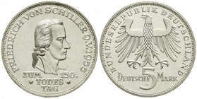 Münzen der Bundesrepublik Deutschland
Gedenkmünzen
5 Deutsche Mark, Silber, 1952-1979
Schiller 1955 F. prägefrisch /fast Stempelglanz