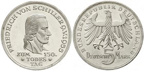 Münzen der Bundesrepublik Deutschland
Gedenkmünzen
5 Deutsche Mark, Silber, 1952-1979
Schiller 1955 F. prägefrisch/fast Stempelglanz