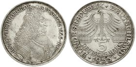 Münzen der Bundesrepublik Deutschland
Gedenkmünzen
5 Deutsche Mark, Silber, 1952-1979
Markgraf von Baden 1955 G. vorzüglich, kl. Kratzer