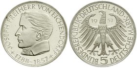 Münzen der Bundesrepublik Deutschland
Gedenkmünzen
5 Deutsche Mark, Silber, 1952-1979
Eichendorff 1957 J. Polierte Platte, Prachtexemplar