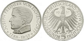 Münzen der Bundesrepublik Deutschland
Gedenkmünzen
5 Deutsche Mark, Silber, 1952-1979
Eichendorff 1957 J. Ertabschlag/Polierte Platte