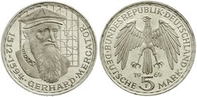 Münzen der Bundesrepublik Deutschland
Gedenkmünzen
5 Deutsche Mark, Silber, 1952-1979
Mercator 1969 F. Mit langem "R".
fast Stempelglanz