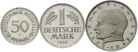 Münzen der Bundesrepublik Deutschland
Lots Bundesrepublik
3 Stück: 50 Pf., 1 und 2 Mark 1968 F. alle Polierte Platte