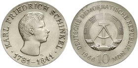 Gedenkmünzen der DDR
10 Mark 1966, Schinkel. Randschrift läuft links herum.
Stempelglanz