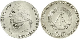 Gedenkmünzen der DDR
20 Mark 1967, Humboldt. Randschrift läuft links herum.
prägefrisch