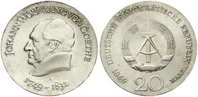Gedenkmünzen der DDR
20 Mark 1969, Goethe. Randschrift läuft rechts herum.
Stempelglanz