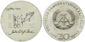 Gedenkmünzen der DDR
20 Mark 1975, Bach. Randschrift läuft links herum.
Stempelglanz