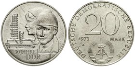 Gedenkmünzen der DDR
Probe 20 Mark 1973 (1979). 30. Jahrestag der DDR, mit der Grotewohl Rückseite 1973 (J. 1548).
prägefrisch, von größter Seltenhe...
