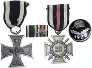 Orden und Ehrenzeichen
Lots
Deutschland
4 Stück: EK II 1914 mit Punze "800" und Bandstück, Ehrenkreuz für Frontkämpfer am Band, Zweier-Bandminiatur...