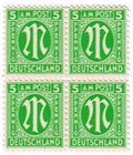 Briefmarken
Deutschland
Alliierte Besetzung (Amerikanische u. Brit. Zone)
AM-Post 5 Pf. 1945 mit starkem Doppeldruck im Viererblock, tadelos postfr...