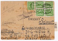 Briefmarken
Briefe
Deutschland
SBZ: 5 Pf. Berliner Bär auf Bedarfs-Kriegsgefangenenkarte 1945 aus BERLIN NW 7, 16.2.46 mit L2 Zensurstempel nach PW...