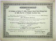 Varia
Aktien
USA
22 X Certificat, Frankfurt a. M. 1885 der Vereinigung von Besitzern 6% Buffalo Pittsburg & Western General Mortgage Bonds und Buff...