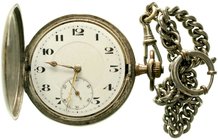 Varia
Uhren
Taschenuhren
Herren-Savonette ab 1905. Hersteller Eterna, Schweiz. Silber 800. 52 mm. Mit Uhrenkette, Länge 20 cm.
Glas fehlt, Gehäuse...