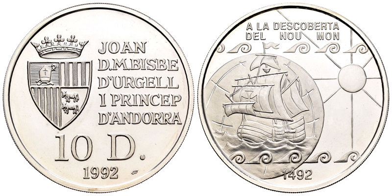 Andorra. 10 diners. 1992. (Km-78). Ag. 31,10 g. V Centenario del descubrimiento ...