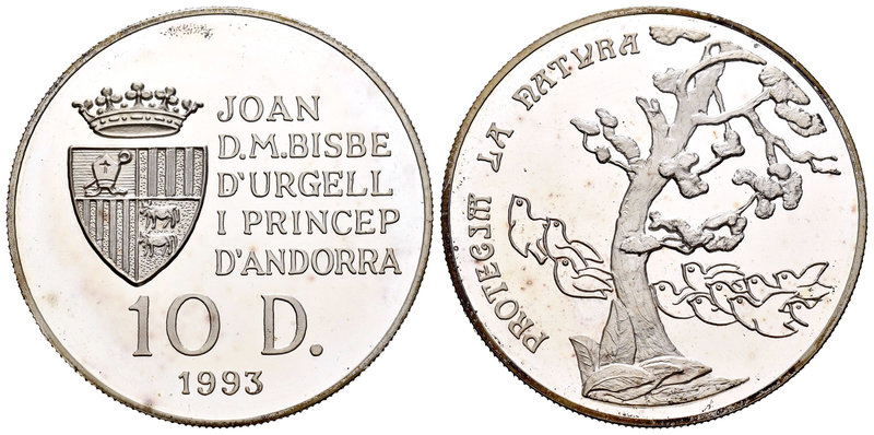Andorra. 10 diners. 1993. (Km-84). Ag. 31,47 g. Protección de la naturaleza. PR....